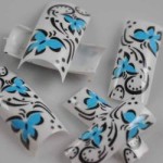 black blue white butterfly style french false nail art