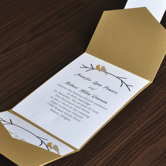 inexpensive-love-birds-card-and-elegant-gold-pocket-wedding-invitation