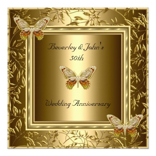 wedding anniversary gold butterfly invitation