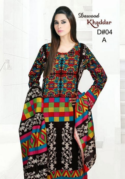 Dawood Winter black printed dress Collection 2013-14