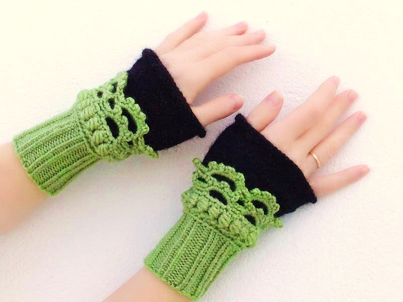 best green fingerless crochet mittens