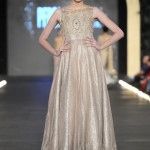goldan color sleevless bridal long dress by Zara Shahjahan