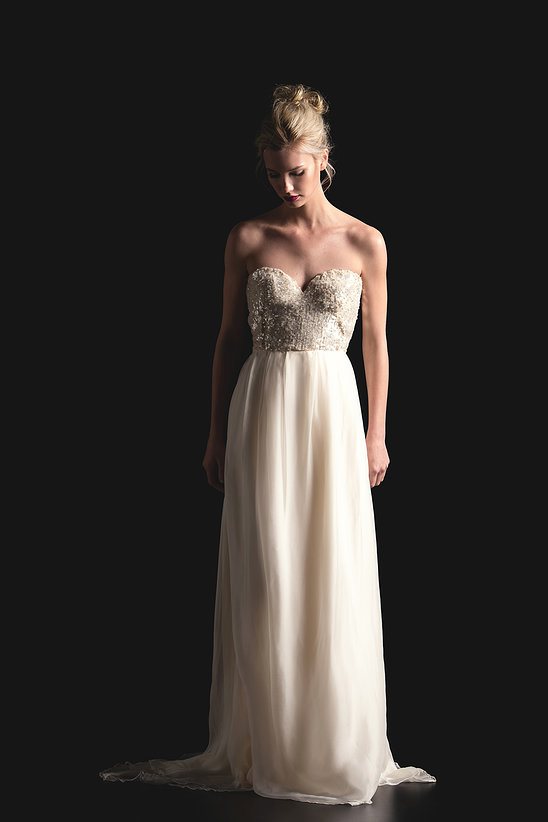 shoulder less wedding gown by Sarah Seven