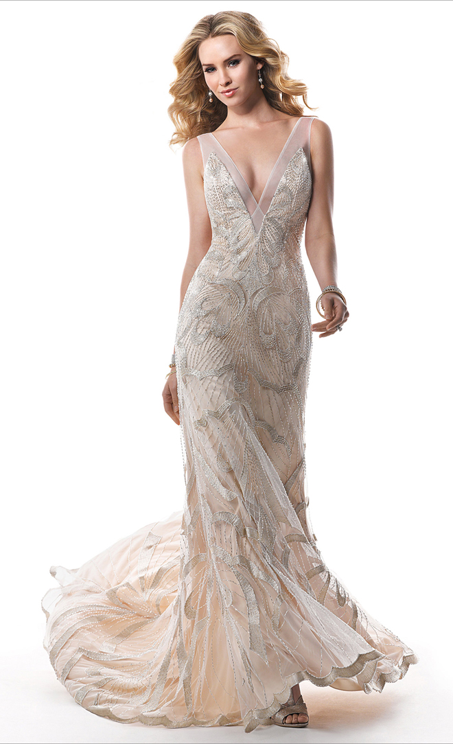 6 peach and silver color wedding by Maggie Sottero