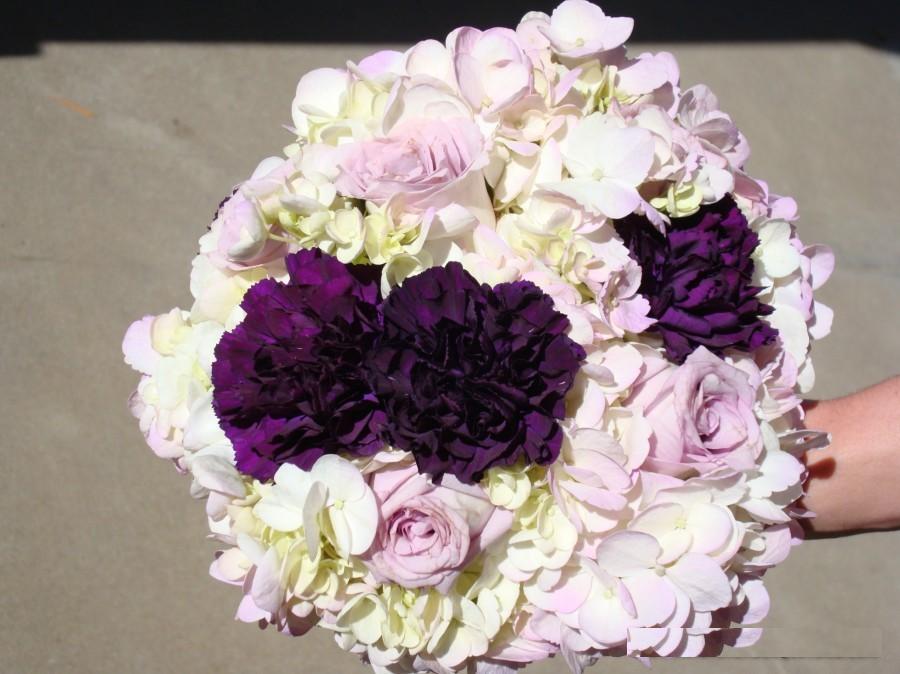 Bridesmaid Bouquet of Soft Purple and White Hydrangea Roses