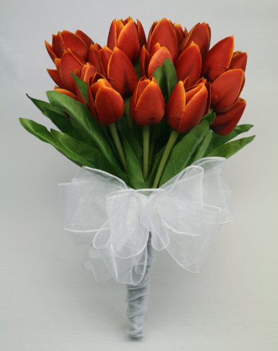 Red Wedding Bouquets with white ribbon