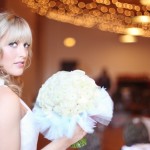 White Ranunculus Bouquet with Blue Border