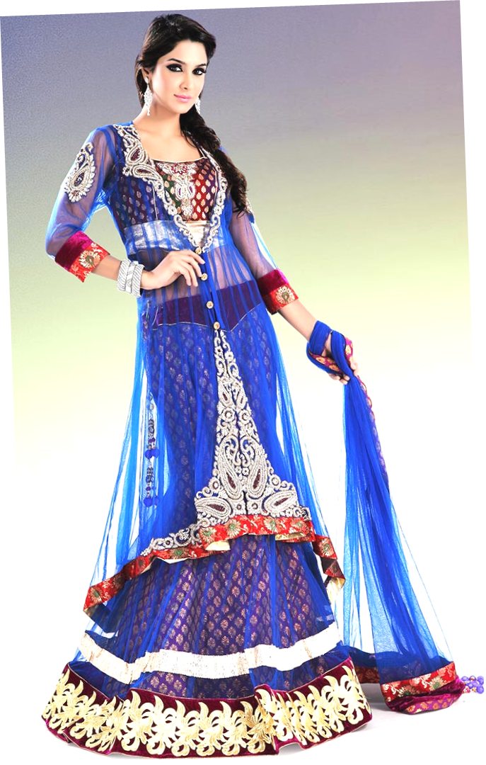 blue color Stylish Anarkali Suits with Lehenga 2014