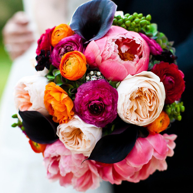 bright colorful wedding bouquet design