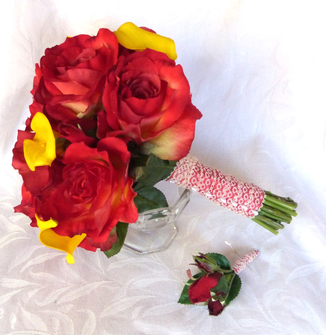 import red rose bridal bouquet real touch yellow