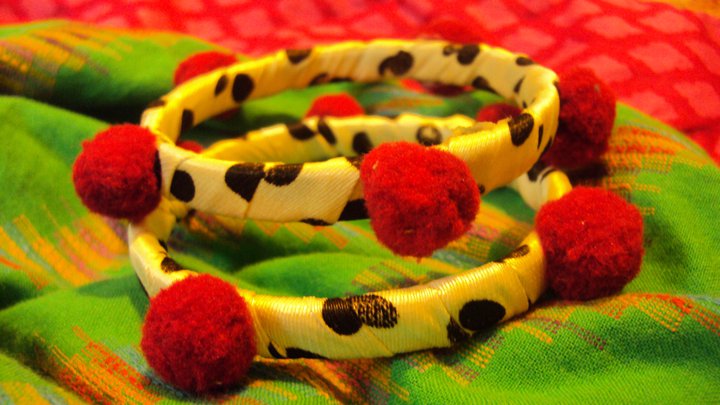 yellow and red color bangles in handmade collction