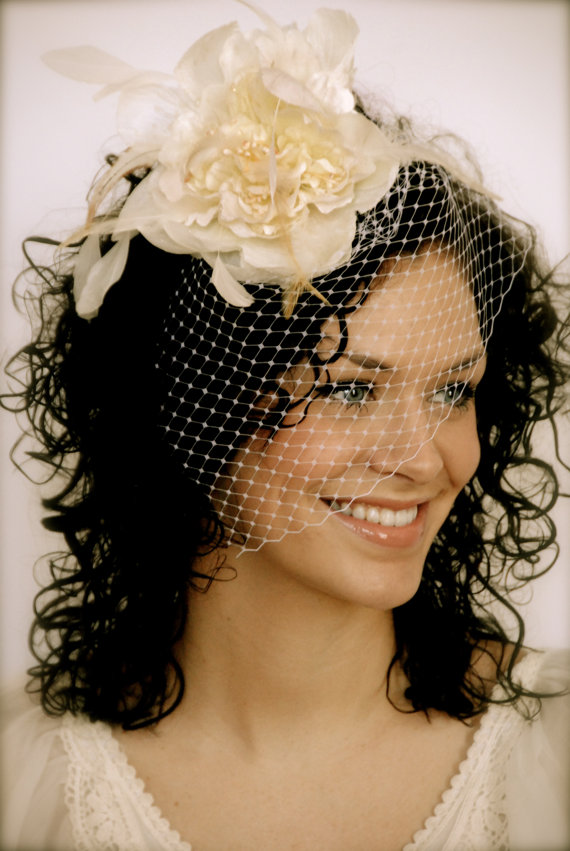 3 lovely cream birdcage veil 2014 for girls