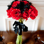 Red Rose and Black Gerbera Hand Tied Bouquet