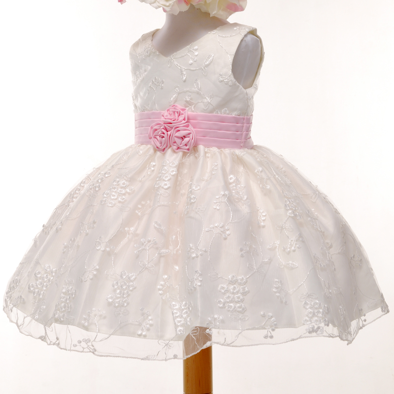 3 new white and pink color lace flower girl dress