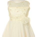 Bateau Lace and Chiffon Light Champagne Flower Girl Dress