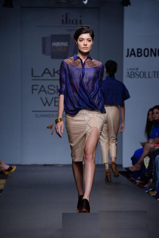 7 blue & skin top & skirt by Ragini Ahuja