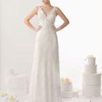 cute women wear v neck wedding dress