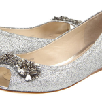 silver color women wear shoes wedding flats