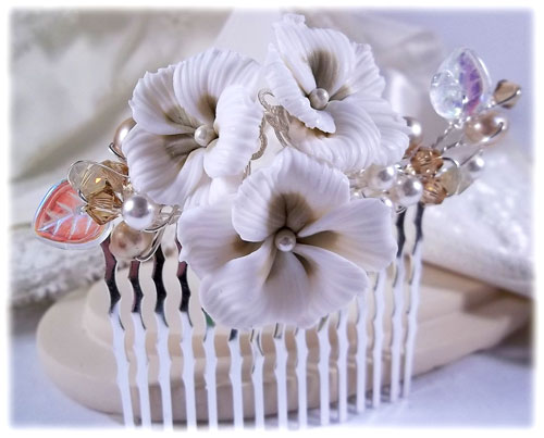 white hibiscus bridal hair comb for girls