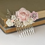 pink and white color bridal hair comb