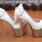 rhinestone bowknot lace platform wedding shoes