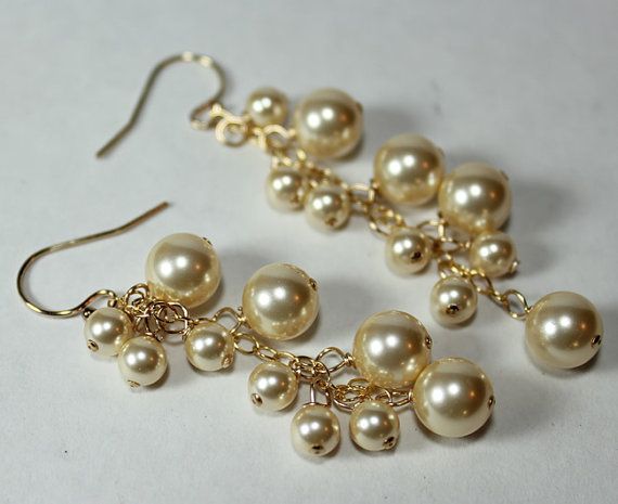 2014 Gold Pearl Chandelier Earrings