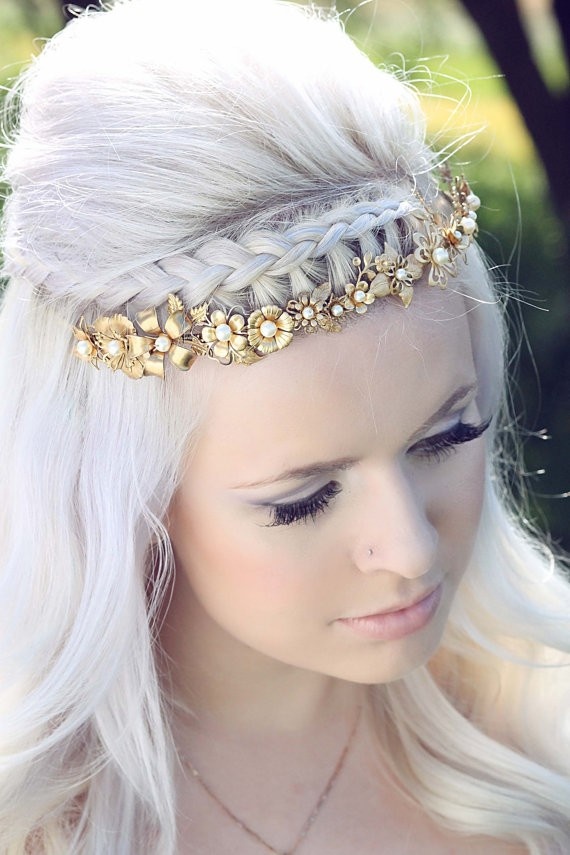 3 golden color Floral Bridal Tiaras