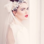 floral style bridal headpiece in white color