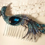 rhinestone hair comb in blue color