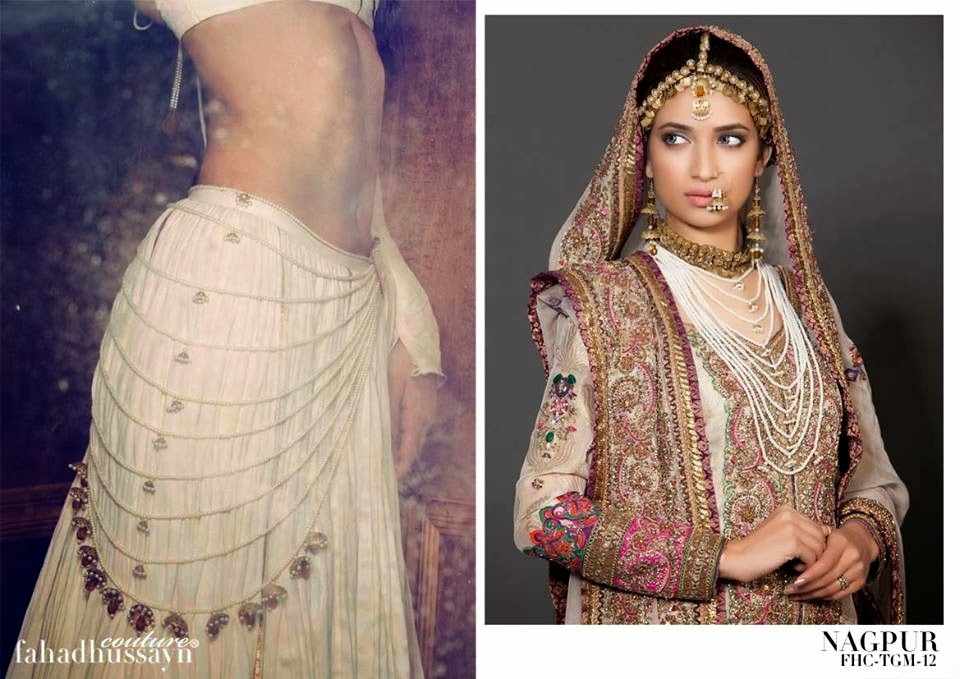 white and golden Fahad Hussayn wedding dress