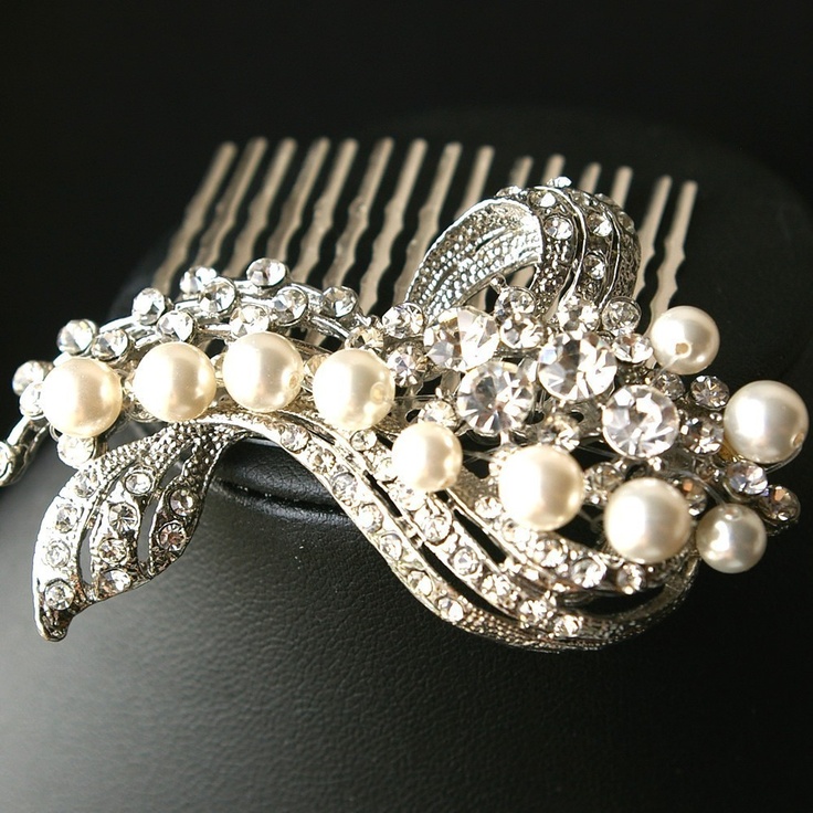 white and silver bridal hair piece