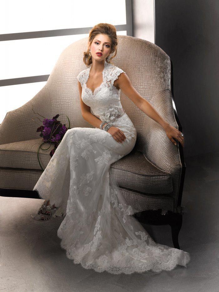 2 Cap-sleeve slim gowns dresses for wedding 2014 (1)