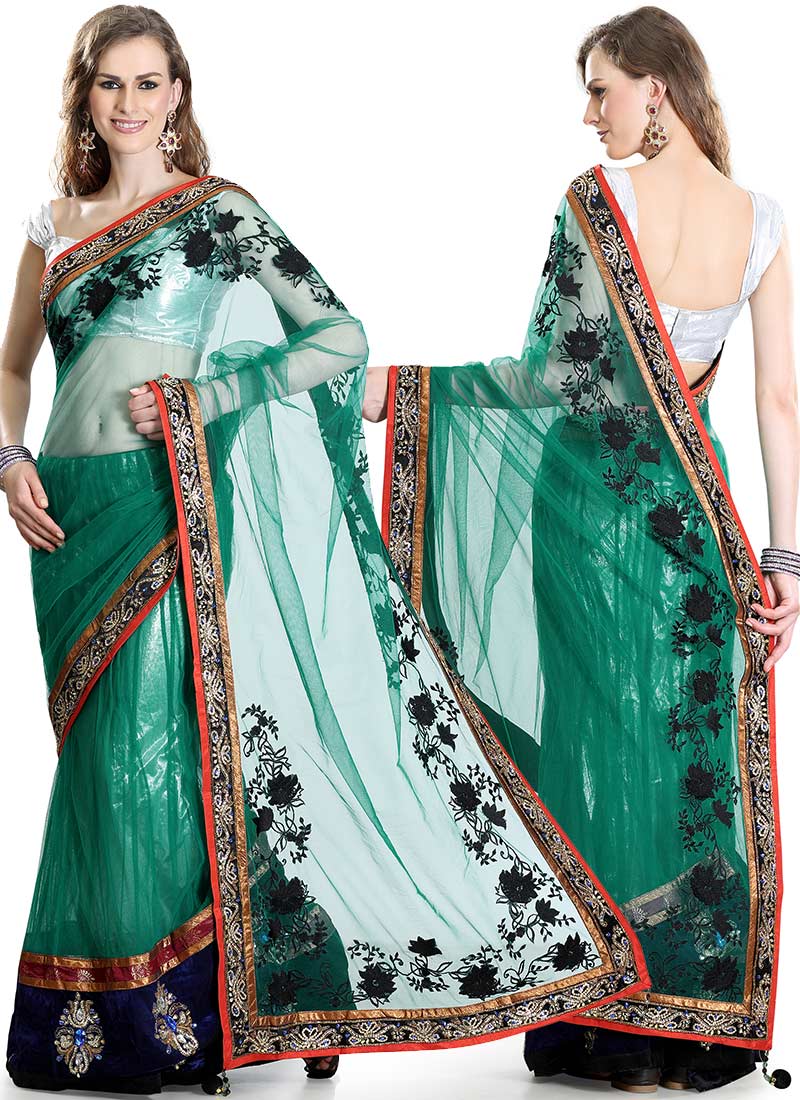 colorful Net embroidered saree collection for girls (2)