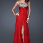 new red Chiffon Strapless Formal Dresses for girls