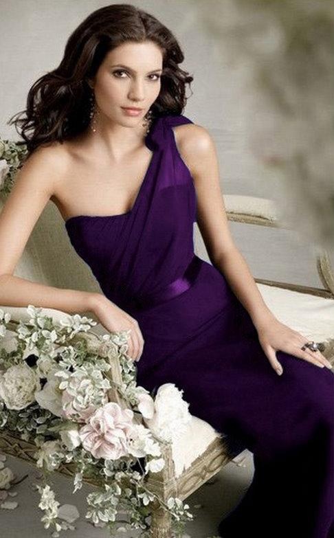 4 purple one shoulder bridesmaid dress for girls