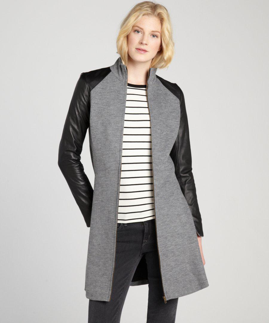 grey coat leather sleeves with fur collar collection (1)