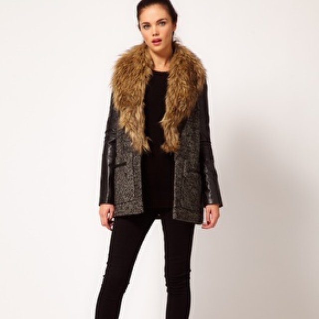 grey coat leather sleeves with fur collar collection (4)