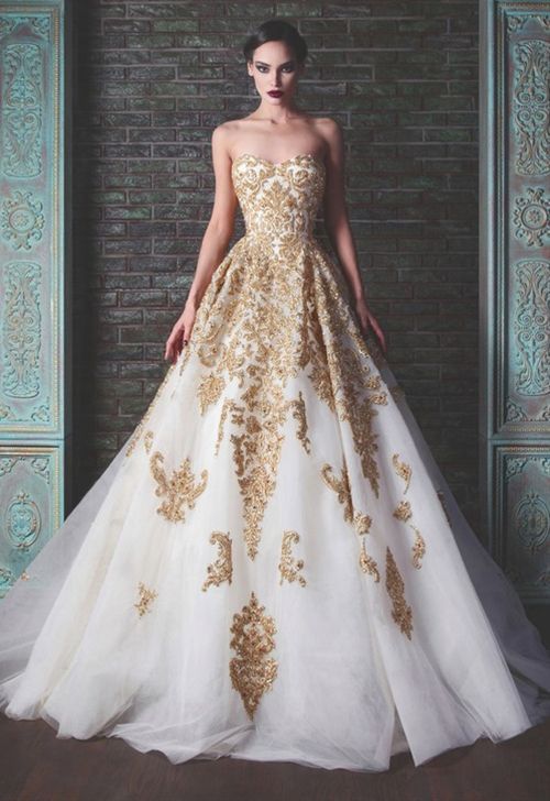 beautiful white and gold wedding dresses ideas (2)