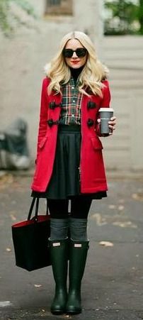 street style rain boots with long sweater and short shirt (1)