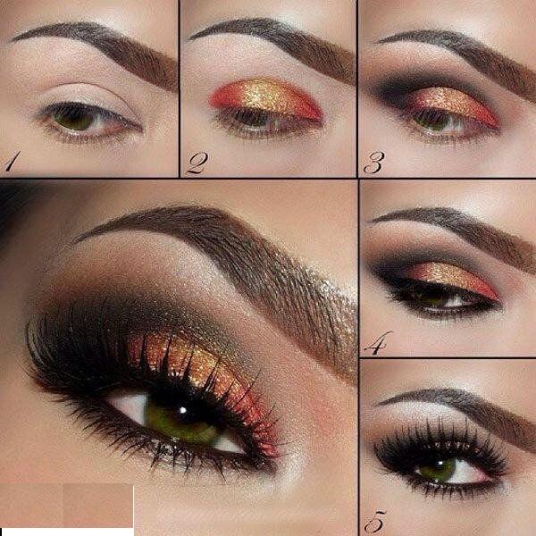 3 orange yellow smokey eye make up