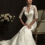 Ivory Lace 3-4 Sleeves Wedding Gown