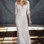 embroidered lace with 3-4 lace half sleeves gown