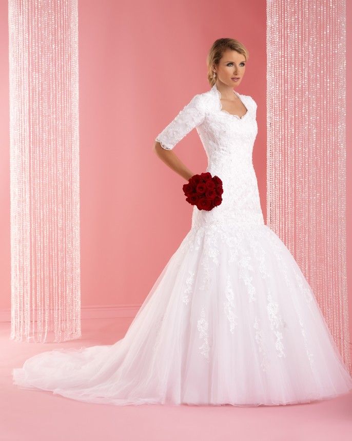 stately wedding gown in half sleeves