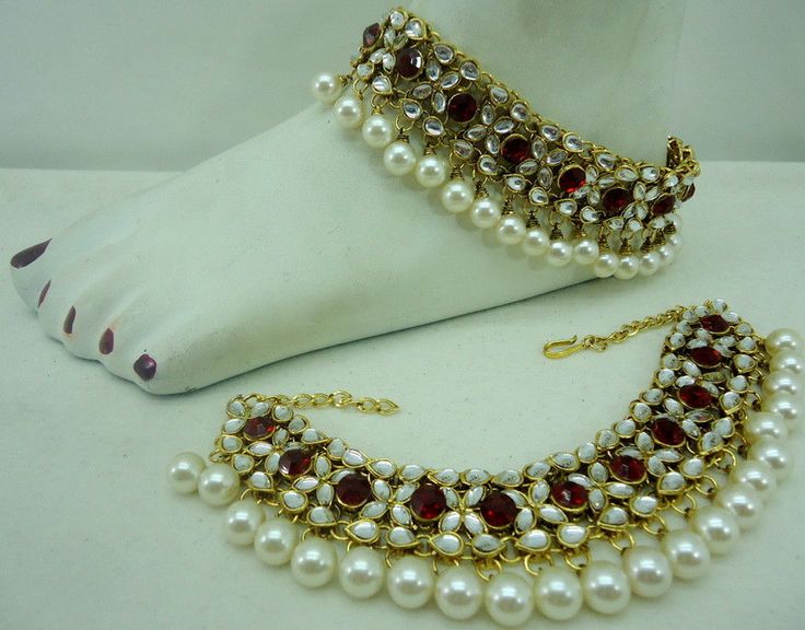 7 pearl beaded kundan bridal anklets for asian brides