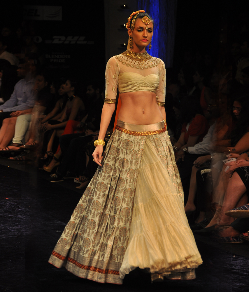 ivory and gold bridal lengha choli