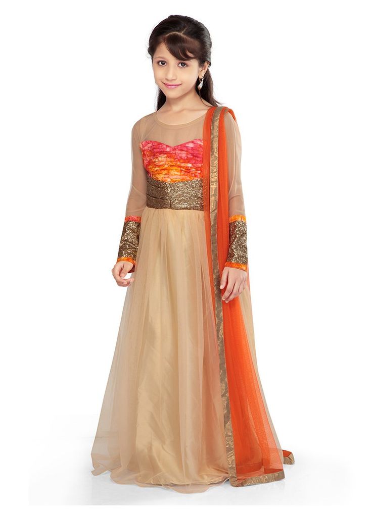 gold net glittering anarkali dress