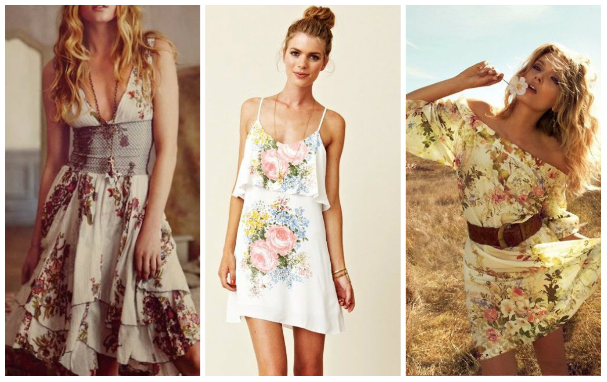 4 floral print mini wedding costumes for boho girls