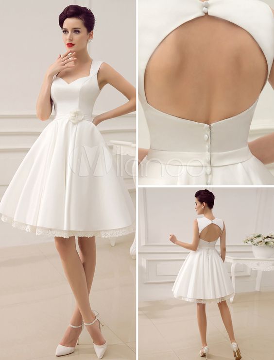 1. Knee-Length Cut Out Wedding Dress For Bride