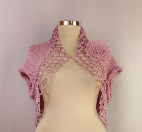 3 pink crochet floral bolero jacket