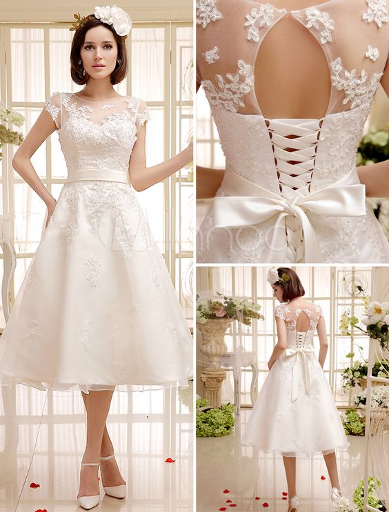 3. Knee-Length Cut Out Wedding Dress For Bride